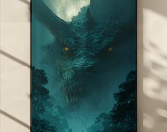 第四の翼にインスパイアされたドラゴンのアートプリント：月明かりの森のファンタジー装飾