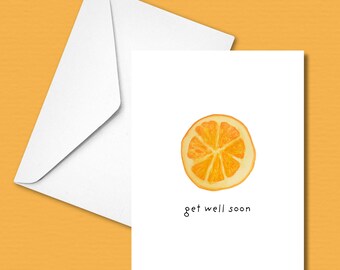 Vitamin C Get Well Soon Card - Blank Watercolor Card