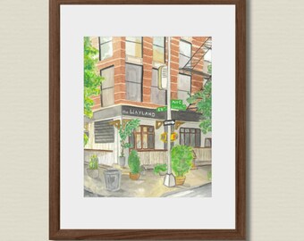 Wayland NYC Watercolor Art Print - Alphabet City Bar, Framed 11x14