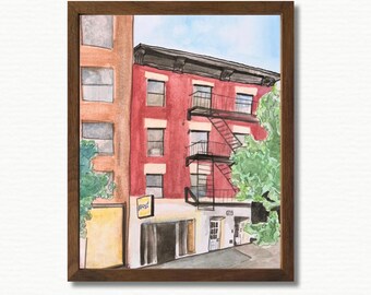 East Village Watercolor Print, Framed NYC Art