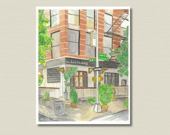 Wayland NYC Watercolor Art Print, East Village Bar (8x10)