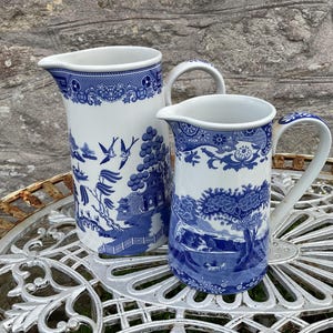 Two Spode blue & white jugs, willow pattern ,Italian pitchers