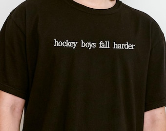 Hockey Boys Fall Harder, Gay Hockey Romance Shirt, MM Queer Sports Reader Tee