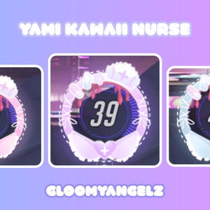 Puede incluir: Tres obras de arte digital con tem&aacute;tica de enfermera. Cada una presenta un dise&ntilde;o circular con un n&uacute;mero en el interior, rodeado por un gorro de enfermera y elementos m&eacute;dicos. Tambi&eacute;n est&aacute; presente el texto "YAMI KAWAII NURSE" y "GLOOMYANGELZ".