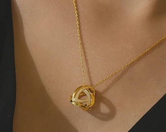 Gold Love Knot Pendant, Interlocking Circles Necklace, Minimal Elegant Jewelry, Delicate Everyday Accessory