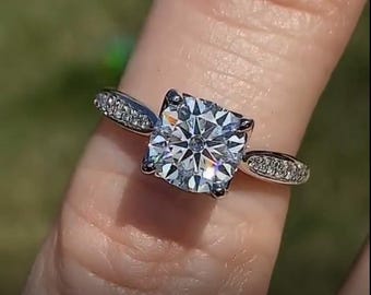 Cushion Moissanite Tulip Cathedral Engagement Ring wedding Ring