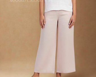 Linen Pants for Women, High Waist Wide Leg Trousers with Pockets, Minimalist Boho Pants, Plus Size Linen Pants for Summer And Fall