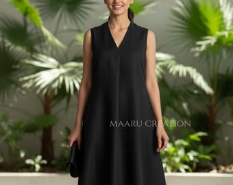 Linen Midi Dress With Pockets, Loose Fit Everyday Summer Dress, Handmade Boho Vacation Outfit, Sustainable Linen Clothing, Breathable Linen