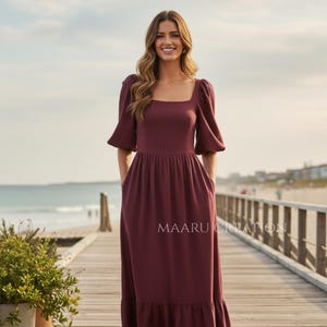 burgundy milkmaid dress Wedding Guest Dress Boho Burgundy Dress Bltiby Women's Boho Maxi Dress Spring Summer Wedding Guest Spaghetti