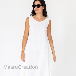 Sleeveless White Linen Summer Dress, Asymmetrical Hem Midi, Organic Linen Dress, Oversized Dress, Plus Size Dress, Sleeveless Linen Dresses