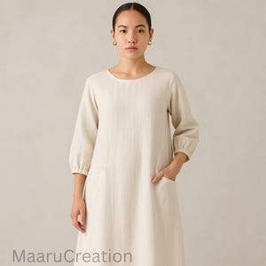 Long Linen Maxi Dress for Women, Natural Beige Kaftan with Pockets, Loose Fit Flax Dress, Ankle Length, Plus Size, Custom Made, Linen Dress