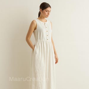 Linen Abaya Maxi Dress Women, Elegant Modest Sleeveless Summer Dress with Pockets, Loose Vintage Oversize Linen Kaftan, Plus Size Clothing