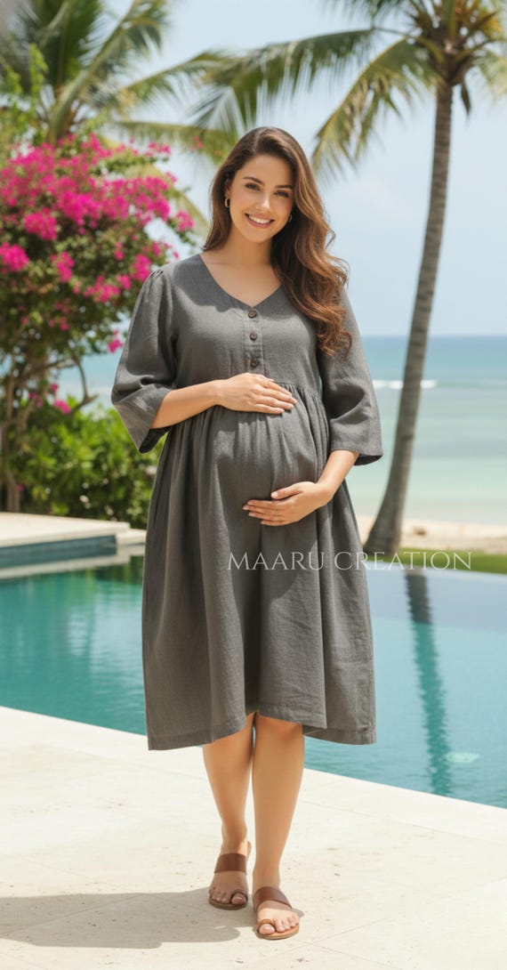 loose fitting maternity dresses Loose-Fitting Short Dress With Print 88cm) Waist HATCH The Lottie Secret Nursing