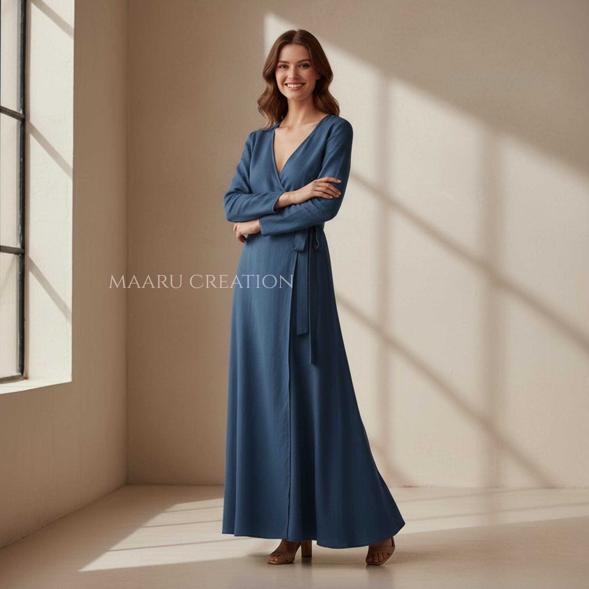 Modest Linen Wrap Dress