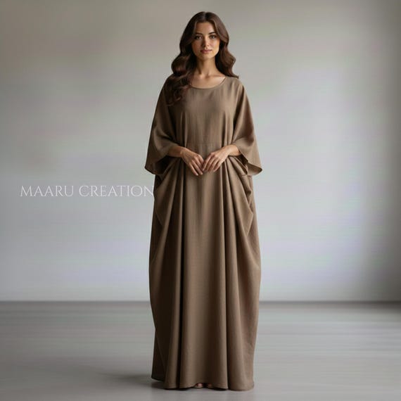 linen abaya dress Muslim Women's Soft Cotton Linen Two Piece Abaya Set