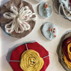 Hand-Embroidered Fabric Brooch – Cross-Stitch or Freestyle Embroidery on Linen/Cotton