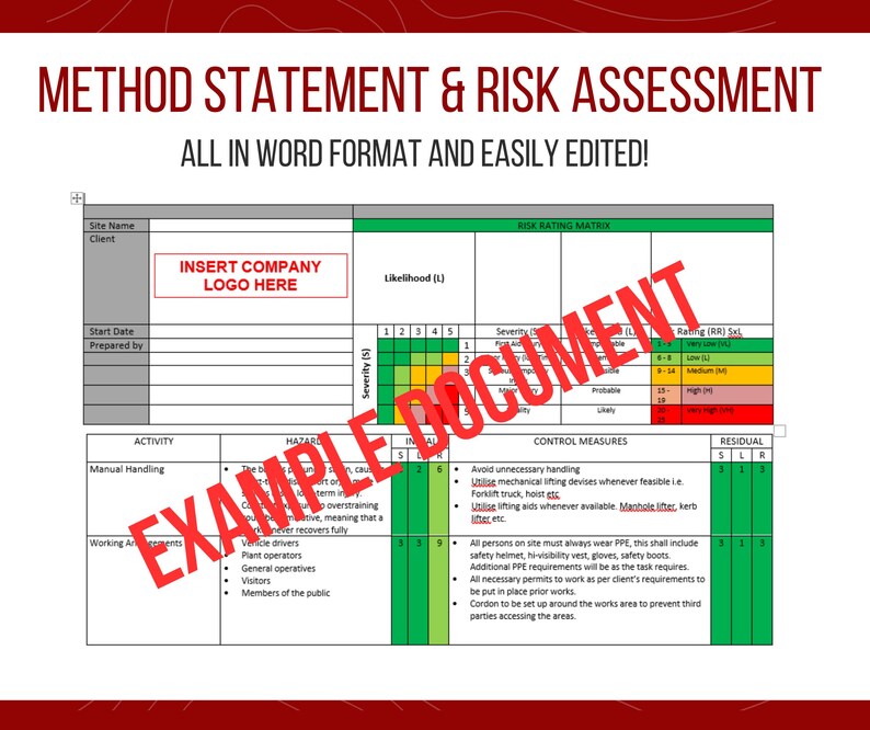 Construction Method Statement and Risk Assessment Templates! All in ...