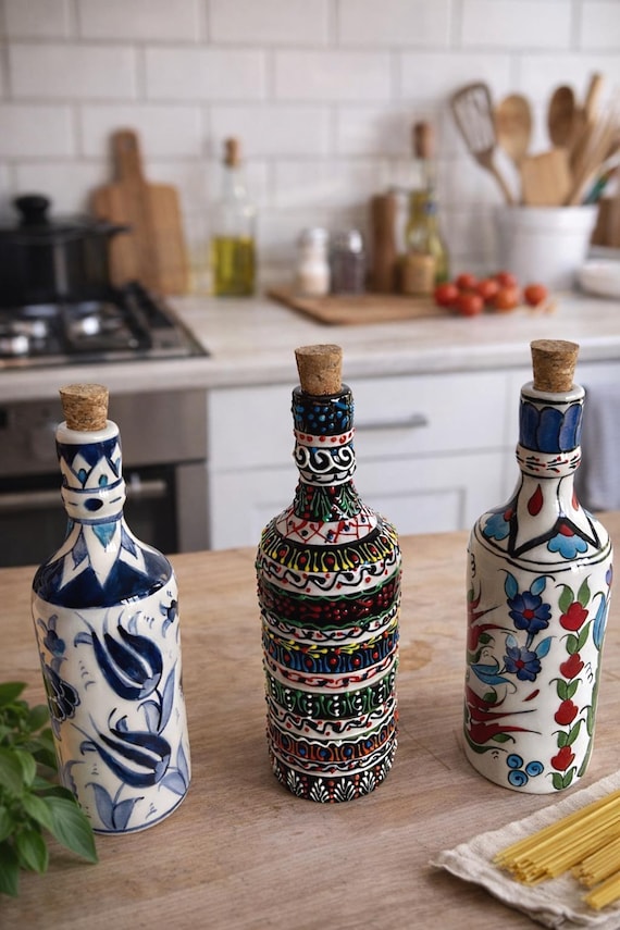 Küchenölflasche, handgemachter keramischer Ölspender, Olivenölflasche, keramische Ölmenage, einzigartige Ölflasche für Küche, Housewarminggeschenke