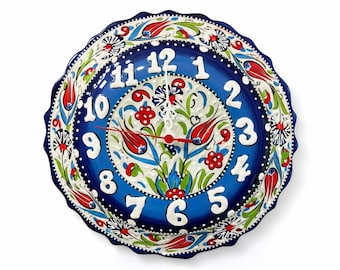 Handbemalte türkische Keramik Wanduhr, Floral Home Decor