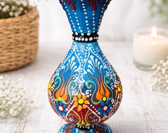 Handbemalte Keramik Minivase, Bunte Volkskunstvase, Dekorative Keramikvase, Handgefertigte Kleine Blumenvase, Einzigartige Wohnkultur