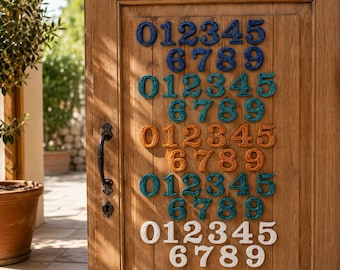 Hausnummern aus Keramik, handgefertigte Keramikzahlen 0-9, Hausnummern im Vintage-Stil, Hausnummernschild, Außendekoration