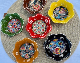 Cuencos de cerámica turcos hechos a mano - Juego de 6 - Decoración de cocina bohemia, Juego de 6 cuencos de pellizco