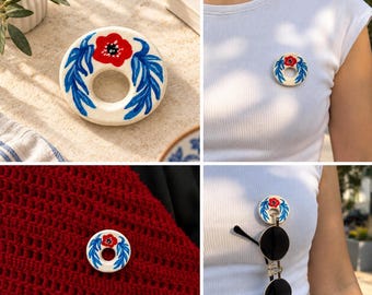 Sonnenbrillenhalter-Brosche aus Keramik, handgefertigter floraler Brillenhalter, tragbares Keramik-Accessoire, einzigartiges Geschenk für Sie