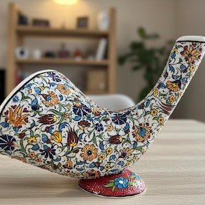 手作りの陶器製蓄音機、トルコのタイルアート装飾、電話ホルダー、ユニークな装飾、手作りの陶器製蓄音機、装飾用パッシブスピーカー