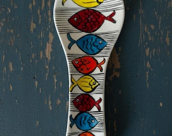 Handbemalte Bunte Fisch Keramik Löffel Ablage - Nautische Küche Dekor - Sea Life Löffel Halter - Mediterran Fisch Muster Keramik