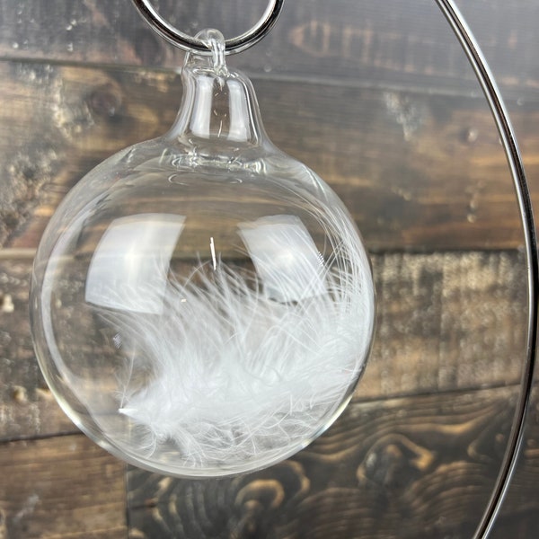 Handblown Glass White Angel Feather Ornament- 3.5- 4 inch