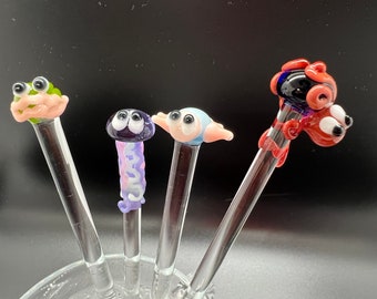 Ocean Animals Glass Stir Sticks-  Octopus, Sea Turtle, Jellyfish, Clam- Free Gift Box