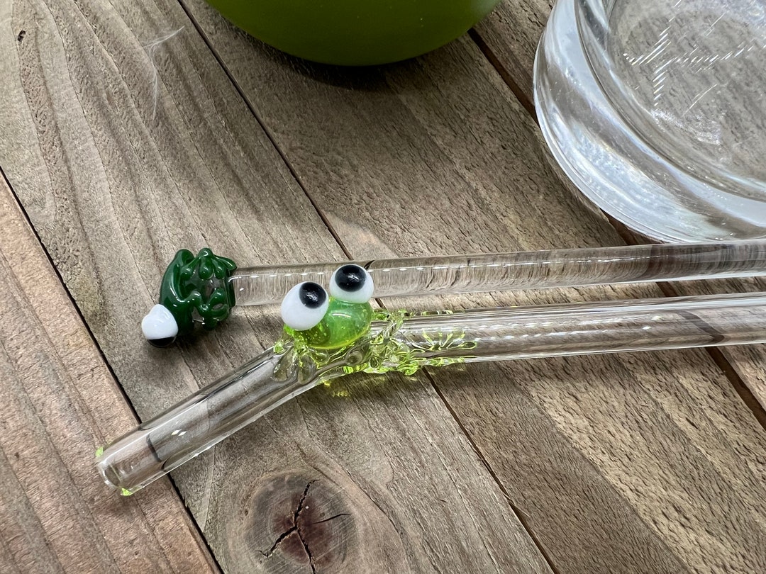 Green Frog Glass Drinking Straw and Swizzle Stir Stick Gift Etsy