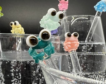 Pastel Frog Glass Stir Stick- Free Gift Box- Choose Your Color and Length