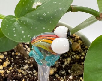 Regenbogenfrosch Pflanzenstecker - Zimmerpflanzenstab - Gartenstecker - Zimmerpflanzenmarkierer - Pflanzendekor - Glas