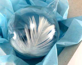 Handblown Glass Angel Feather Ornament- 4 Inch- Sympathy Gift- Memorial Gift- Ornament-Holiday