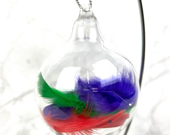 Handblown Glass Feather Trio Ornament- Free gift box