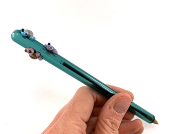 Turtles on a Teal Glass Writing Pen- FREE Gift Box- Blue Ink Pen