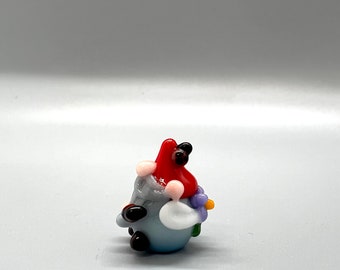 Miniature Gnome Figurine with Flower- Friend to the Ladybugs- Miniature Glass Gnome- Free Gift Box