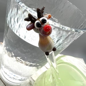 Reindeer Glass Stir Stick- Holiday Red Nose Reindeer- Christmas Cocktail Swizzle Stick