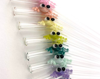 Bright Pastel Frog Glass Drinking Straws- Free Cleaning Brush and Gift Wrap