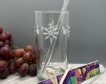 Small Things Clear Glass Drinking Straw- Reusable- Protective Purple Tie Dye Pouch- Free Cleaning Brush and Gift Wrap