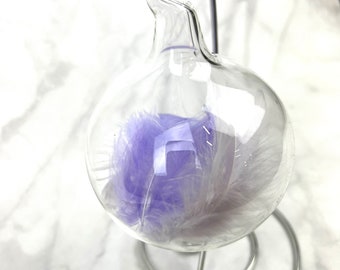 Handblown Glass Lavender and White Feather Ornament- Free gift box