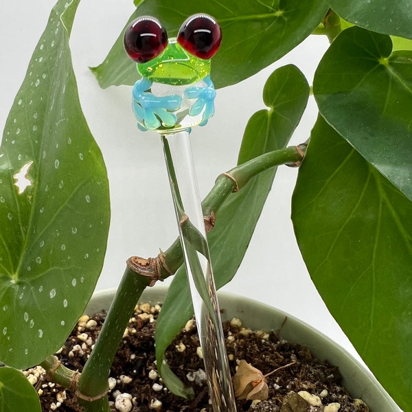 Tree Frog Plant Stake- Houseplant Stick- Garden Stakes- House Plant Markers- Plant Decor- Glass