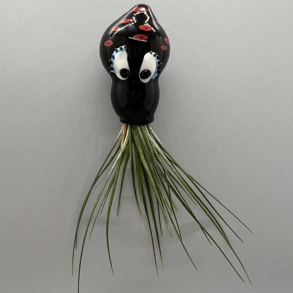 Black Squid Magnet Vase , Handmade Glass Refrigerator Magnet, Flower Vase Terrarium, OOAK, Octopus