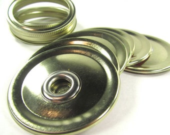 Gold Jar To Go Cup Lid- Silver Tone Grommet-  Regular Mouth Jar- Mason Jar To Go Cup Lid