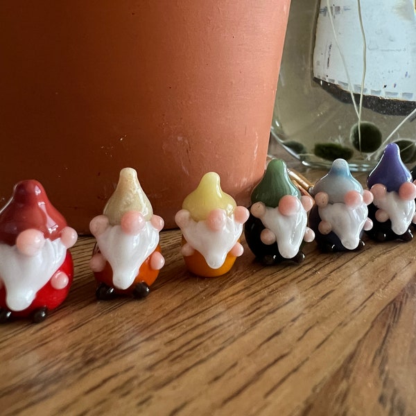 Tiny Glass Gnome Figurine- Choose from a Rainbow of Colors