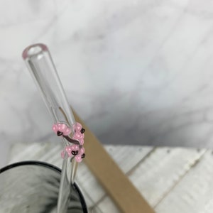 Cherry Blossom Glass Drinking Straw- Free Cleaning Brush- Free Gift Box- 9” long 7mm diameter- Bent Straw