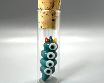 Teal Wormy Glass Miniature Monster Figurine- Tiny - Mini Glass Creature- Free Gift Box- Sci Fi Animal- Cute Little Critter