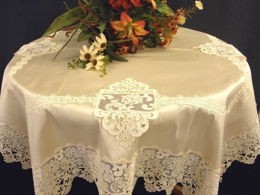 Tablecloth with Lace Ecru Silk Luxury RM01 Etsy