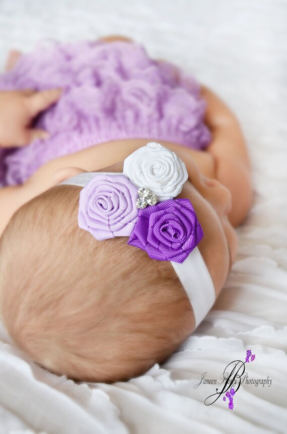 Items similar to Baby Headband Flower Rose Rosette with Rhinestone